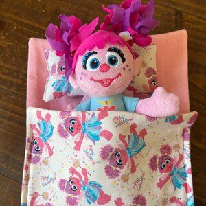 Abby Gadabby Plush Sesame Street Toy w Handmade sleeping bag , pillow